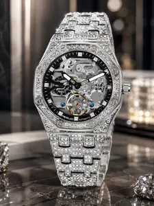 Men's Automatic Mechanical Watch, Octagonal Hollow Dial, Metal Strap, Synthetic Crystal, Business Casual, All Seasons, Fashion Style