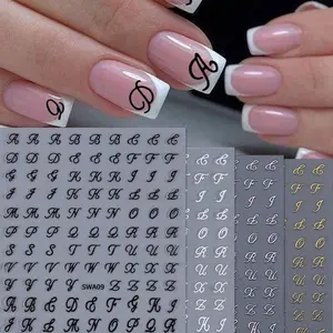 4 Sheets Alphabet Nail Stickers Gold Silver Black White Letter Decals 3D Self-Adhesive Nail Art Charms for Gel Polish Acrylic Natural Nails Manicure DIY