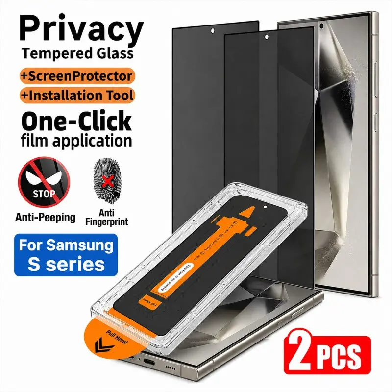 2-Pack Privacy Tempered Glass Screen Protector, Easy Install Dust-Free, Fingerprint Unlock Compatible, Samsung Galaxy S26 Ultra/S26+/S26/S25 Ultra/S25+/S25/S24+/S24/S23/S22/S21+ Series Accessories