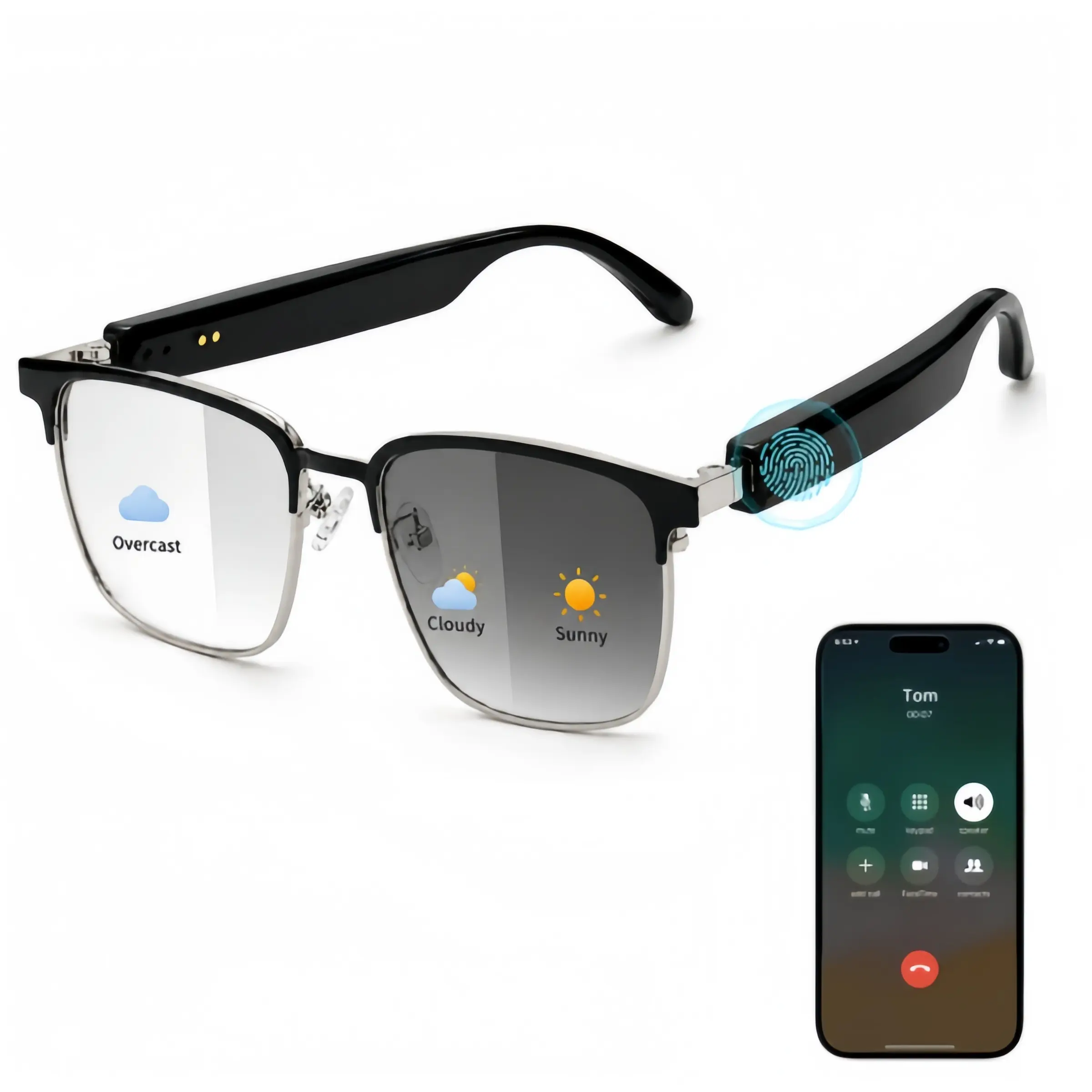 Photochromic Smart Glasses for Men Women, Open-Ear Bluetooth Audio Glasses with Music, Calls, Voice Assistant and Touch Control