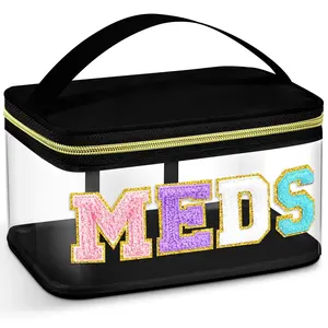 Chenille Letter Bag, Meds Bag, Large Medication Travel Cases, Nylon Beige Makeup Portable Pouch, Cheerleader Gifts for Women