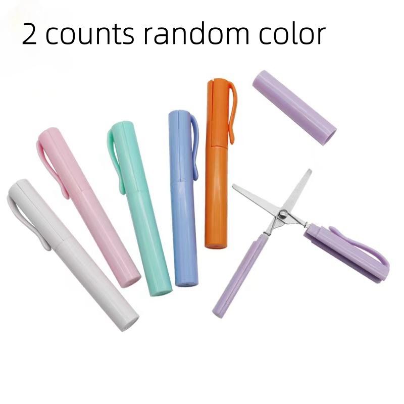 Mini Portable Folding Scissors Set, 2 Pieces Art Craft Shears for School Office Home Use, Compact Travel Friendly Design Paper Cutters, Multifunctional Stationery