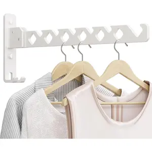 Wall Mounted Clothes Drying Rack, Wall Clothes Hanger Foldable, Laundry Hanger Hook for Bathroom, Wall Clothes Rack Indoor, Perfect for Small Spaces, White