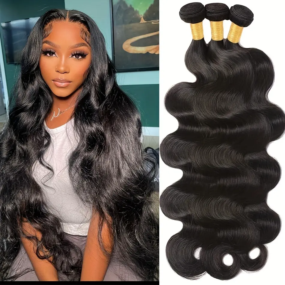 1/3pcs Human Hair Bundles Body Wave Bundles Human Hair 15A Unprocessed Brazilian Weave Bundles Human Hair Body Wave 3 Bundles Deals Real Human Hair Extensions Natural Black