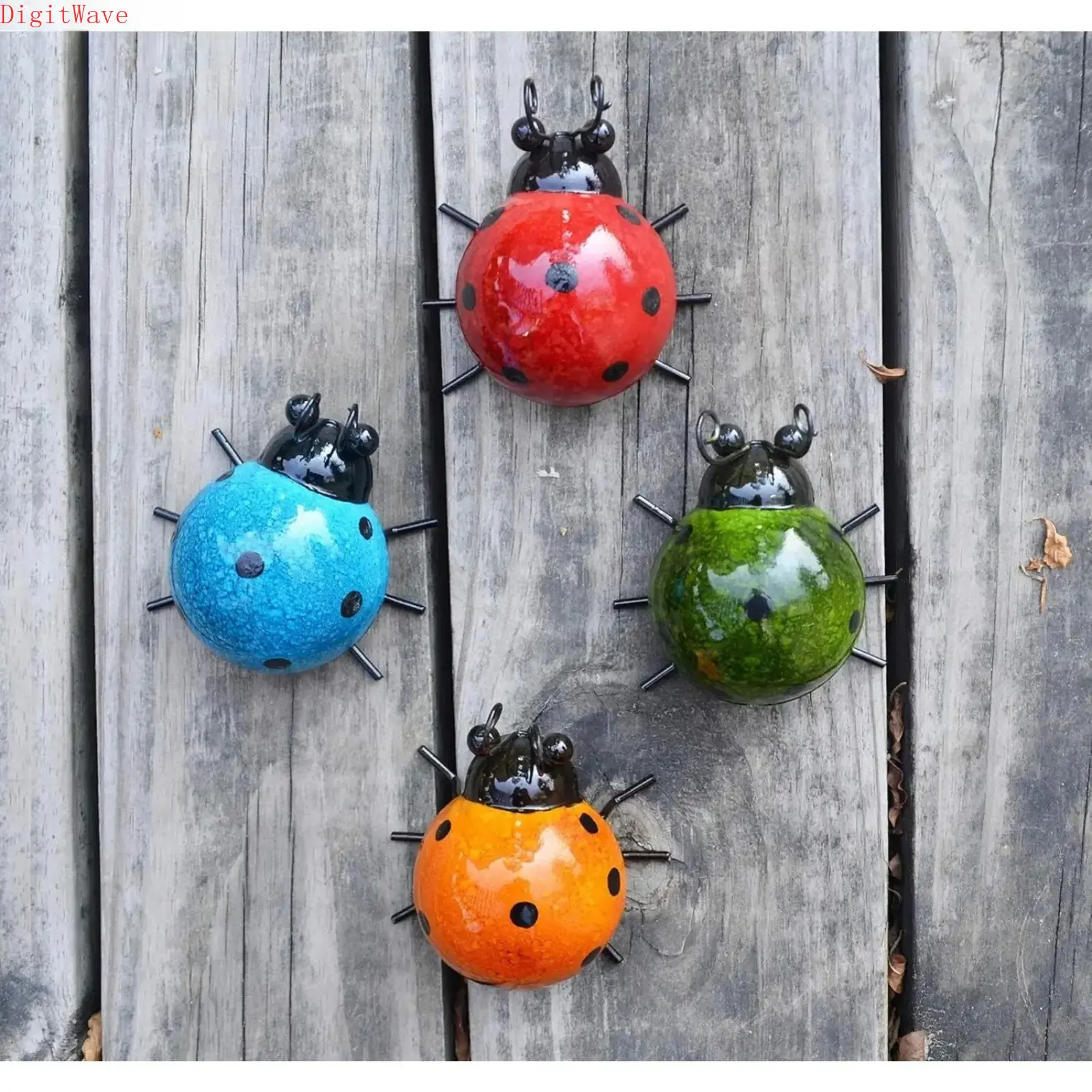 Set of 4 Metal Ladybug Wall Art, Cute Colorful Rustic Insect Sculptures, Weather‑Resistant Whimsical Yard Accent, Outdoor Wall Hanging Ornament for Fence Patio Backyard Lawn Home Garden Decor