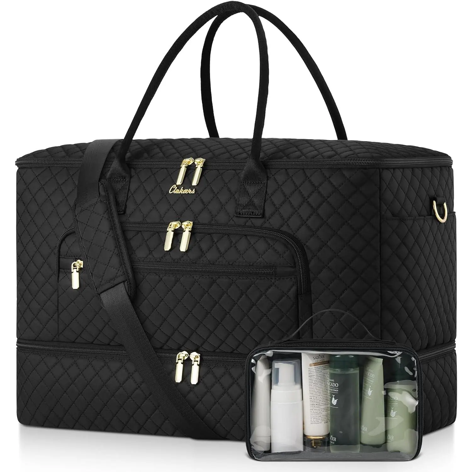 Travel Duffle Bag, Wide Open Large Weekender Bag for Women with Shoe Compartment, Carry  Overnight Bags with Toiletry Bag,  Bag for Women Labor Delivery with Wet Pocket (Black)