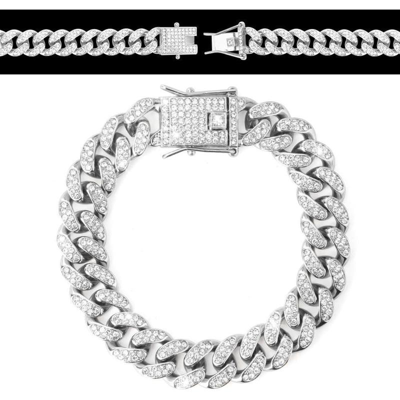 Cuban Link Chain for Men Women,Diamond Necklaces,Iced Out Chain,Hip Hop Jewelry,Thick Silver Chain,Gold Chain,Diamond Bracelet.ms