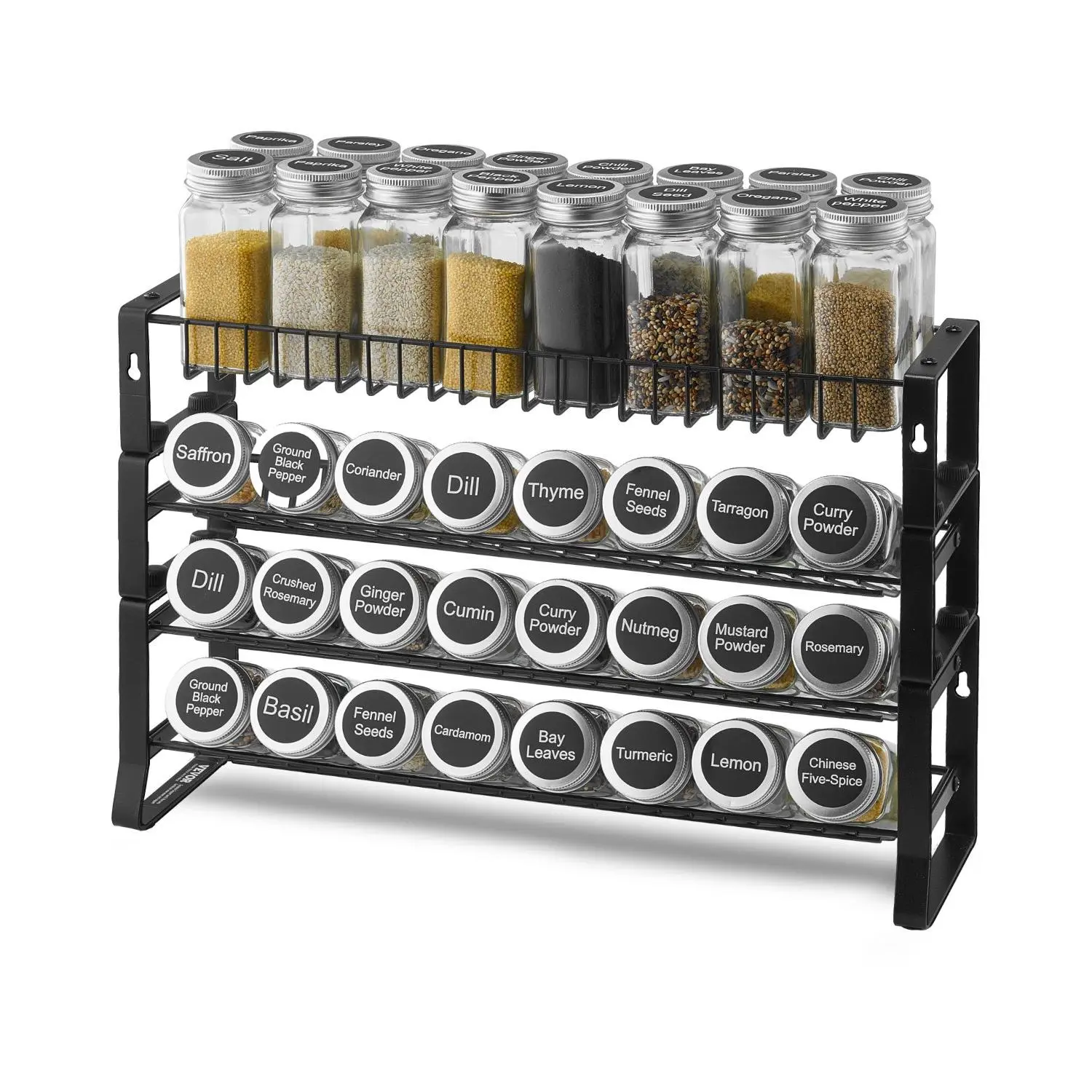 VEVOR Detachable Spice Rack Shelf Set, 4-Tier Stackable Seasoning Organizer, Wall-Mountable Kitchen Storage for Cabinet, Countertop, Pantry, 15.8x10.7"