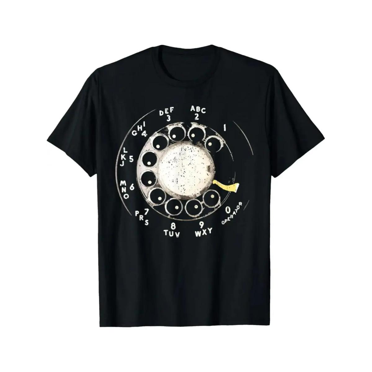 Vintage Rotary Phone Dial Pattern Graphic T-Shirt, y2k Fashion Casual Streetwear Humor Shirt for Men Women, Comfortable & Breathable Material, Everyday Outfit, Trendy Aesthetic Outfit 2026, Gifts, SuperYi