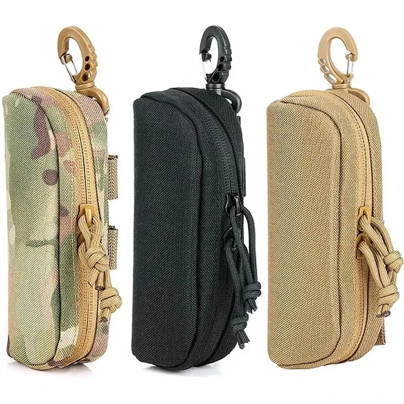 Heavy Duty 1000D Nylon Shock Resistant Sunglasses Storage Case, Hard Lined Protective Eyeglass Pouch with Drawstring Zipper & Detachable Carabiner, Adjustable PALS Webbing Mount Goggle Holder Attaches to Belt & Backpack for Hunting, Cycling, Fishing, Hiki