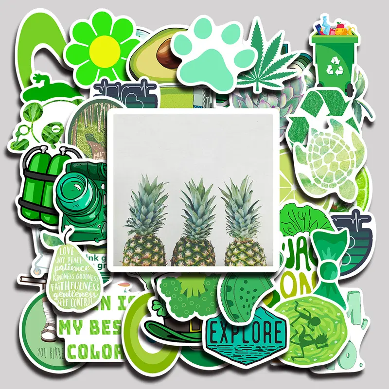 50PCS Green fresh Aesthetic Vinyl Stickers Pack for Laptop Water Bottle Phone Case Skateboard Journal Scrapbook DIY Decoration