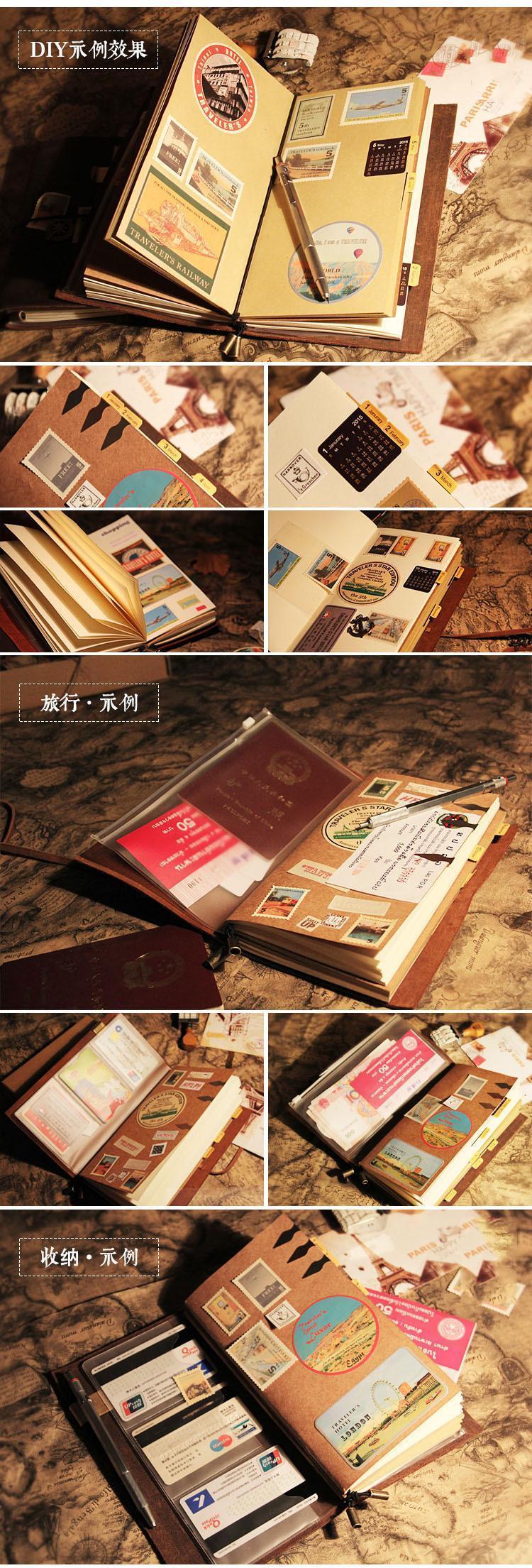 AIGUONIU Leather Notebook Handmade Vintage Cowhide Diary Passport Size TN Travel Notebook Cover Journal Sketchbook Planner