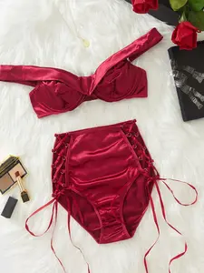 Women 3-Piece Lingerie Set, Sheer Hollow-Out Lace Spliced Underwire Bra, Briefs & a Pair of Clear Shoulder Straps for Private Partie, Bra Sets