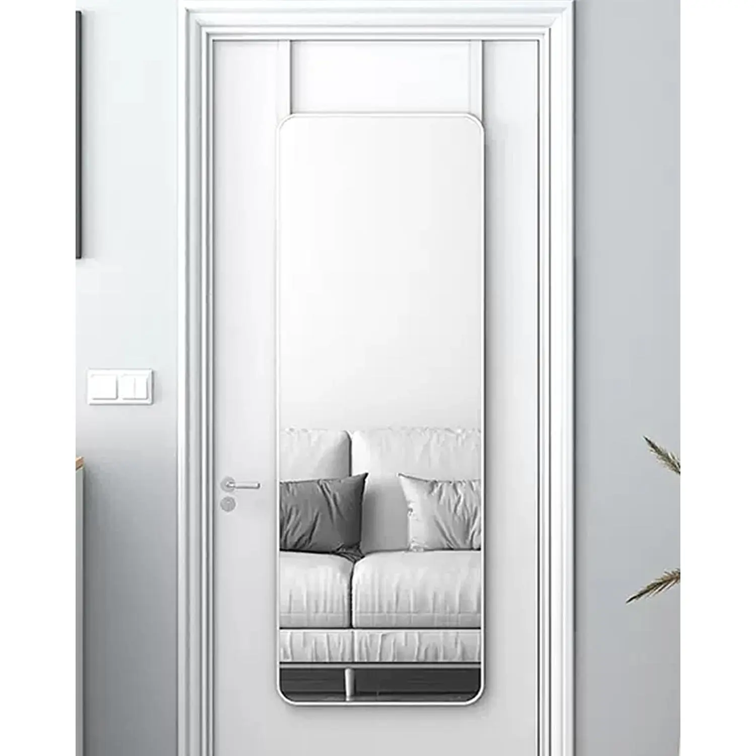48"x 14" Door Mirror, Full Length Mirror Wall Mounted, Over The Door Full   Rounded Corner-White