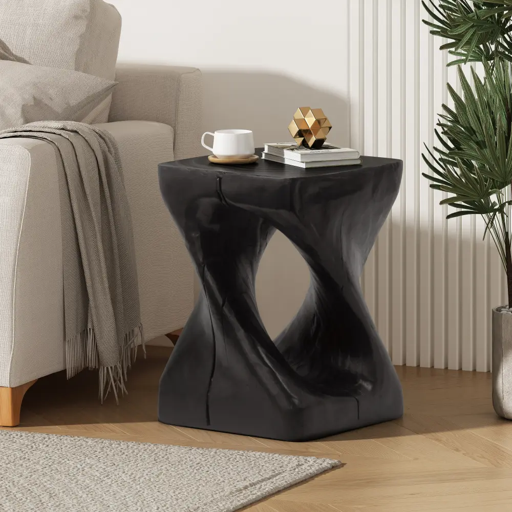 MGO Twist Shape Side Table with wood-like texture, designer-style table available in multiple colors