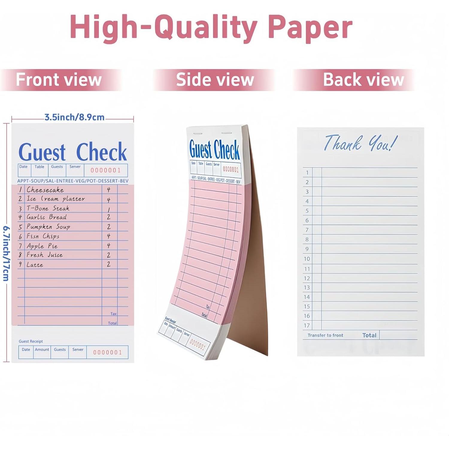 6 Pack  Guest Checks Books for Servers, Server Note Pads, Waiter Checkbook, Waitress Notepad for Restaurants Supplies, Order Pad Paper Checks 50 Sheets/Pack, 300 Total Tickets