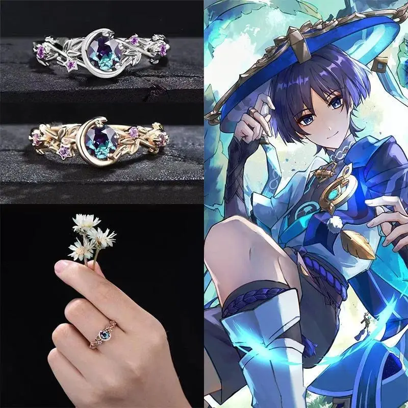 Anime Game Genshin Impact Wanderer Customization Delicate Shining Cosplay Ring Unisex Adjustable Rings Party Jewelry Gifts