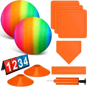 Jenaai 9 Pcs Sports Kickball Set Include 2 Pieces Kickball 5 Pieces Bases Flip Scoreboard and Pump Basketball Football Baseball Tennis Sport