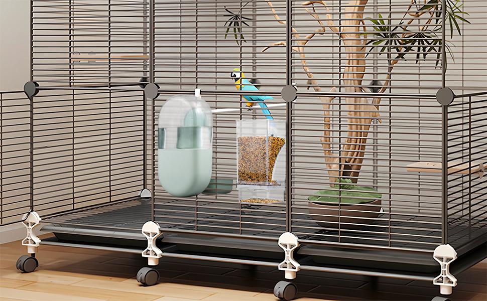 No Mess Bird Feeder & Water Dispenser Set - Automatic Feeding & Hydration, Parakeet Cage Accessories for Parrots, Cockatiels, Finches, Lovebirds & Budgies