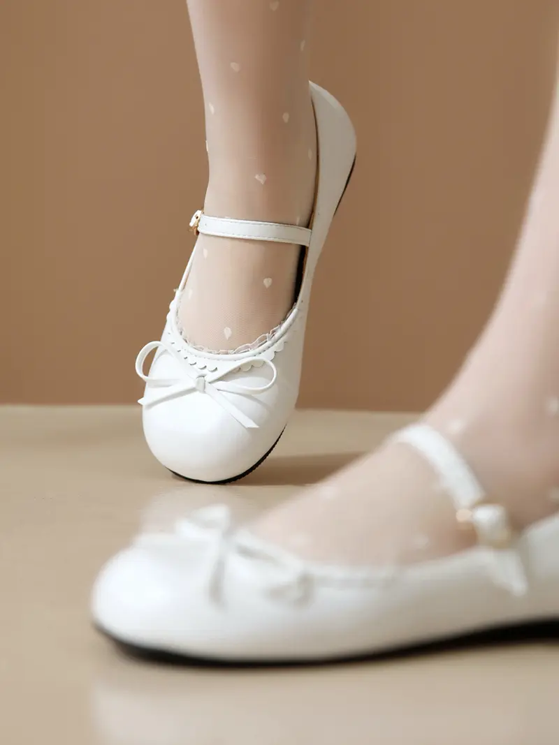 Spring Autumn Pink White Mary Janes Flat Shoes Woman Round Toe Buckle Strap Lolita Girls Student Ballet Flats Plus Size 43 44 45