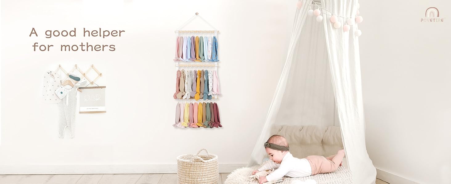 Headband Holder Head Bands Organizer for Girls, Baby Headbands Hair Accessories Organizer Storage Wall Hanging Decor for Nursery Toddler Girls Room