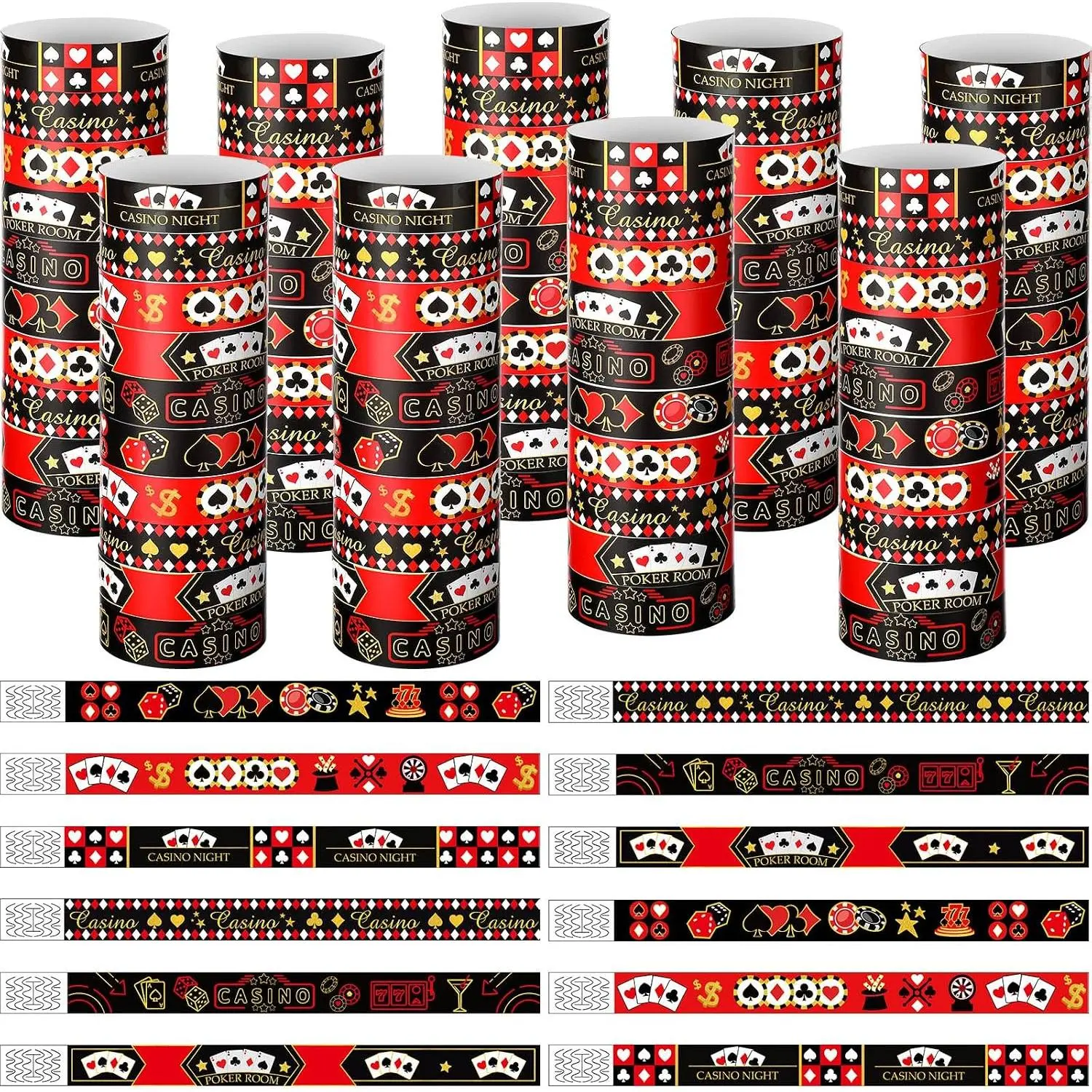600 count  Party Bracelets Bulk Hearts  Spades Clubs  Paper Wristbands for Events 6 Style Adhesive Wristbands  Tearproof Tamper Proof Arm Bands for Parades Festival