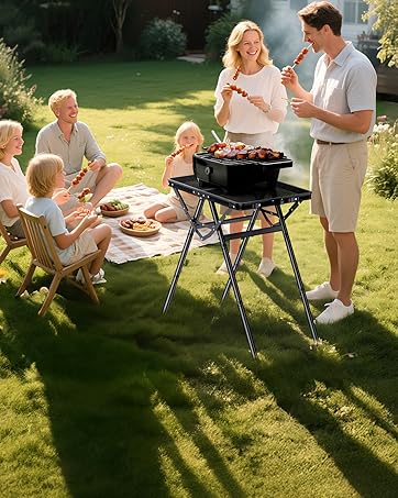 Anbte 2ft Folding Camping Table with Storage Net, 3 Adjustable Heights Small Folding Table Lightweight & Portable with Carry Handle, for Camping, Fishing, Picnic, Beach, Outdoor, 22.8" x 15.7", Black