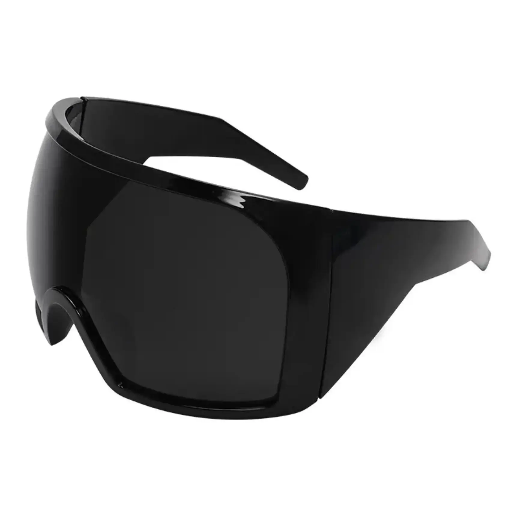 Futuristic Wrap-Around Y2K Sunglasses, Curved Oversized Lenses with UV400 Protection, Trendy Steampunk Eyewear for Raves and Outdoor Wear