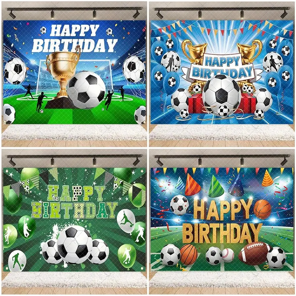 Soccer Background Football Balloon Backdrop Boy Birthday Party Decorations Green Blue Photo Booth Props For Kids Child Gifts