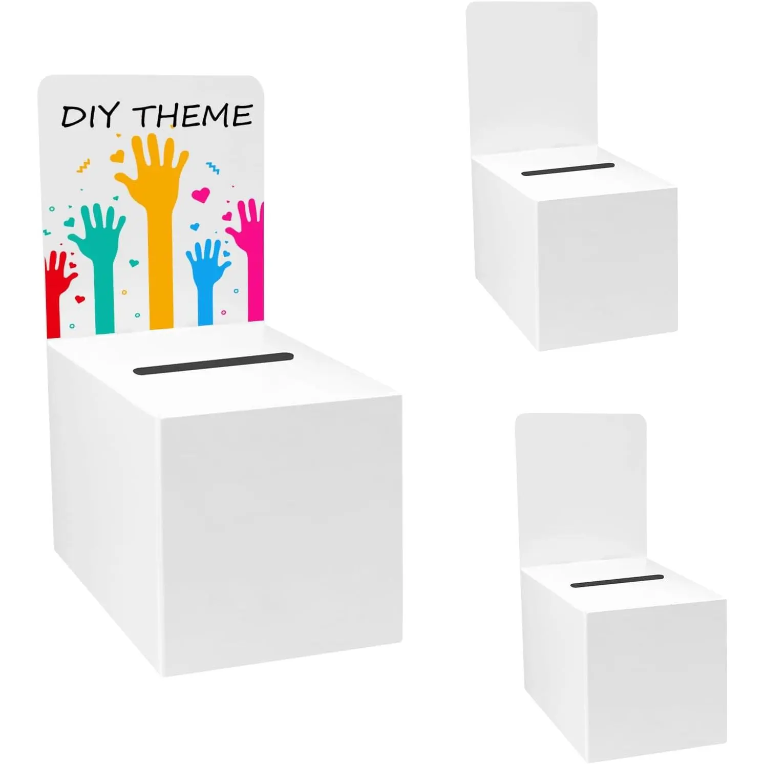 3 count Raffle Ticket Boxes with Removable Header, Raffle Suggestion Ballot Voting Donation Box with Slot for Fundraising Collecting Card