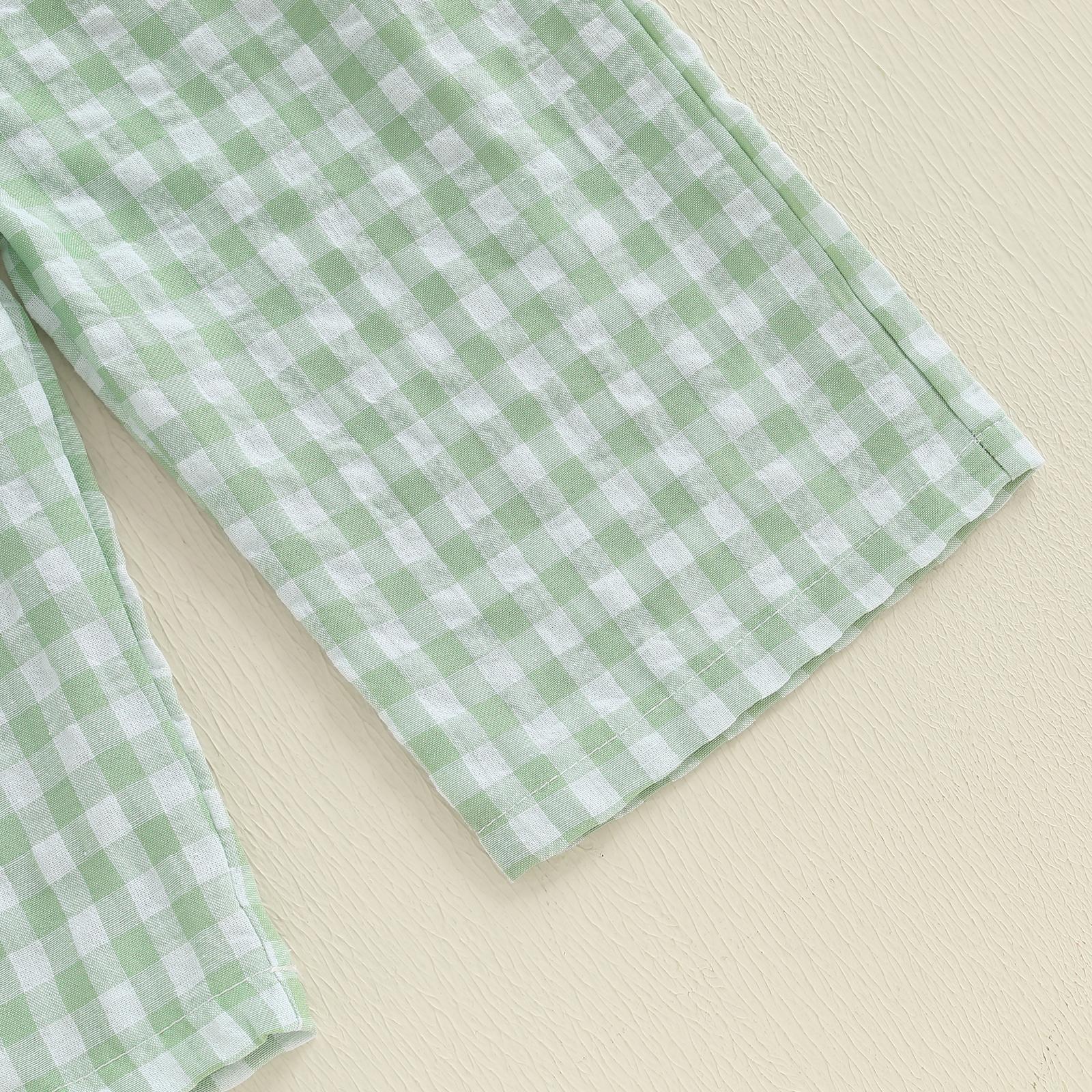 Toddler Baby Girl Summer Outfits Ruffle Sleeveless Plaid Gingham Floral Embroidery Jumpsuit Suspender Wide Leg Pants