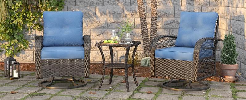 Amopatio 3 Pieces Patio Furniture Set, Swivel Glider Rocker,2 Wicker Patio Bistro Set with Rocking Chair, Thickened Cushions and Table for Lawn/Garden