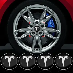 🔥4Pcs 56/60mm Self-Adhesive Wheel Hub Emblem Stickers For Tesla Cybertruck Model 3 Y S X, Precisely cut matching size, waterproof anti-fade coating, easy paste to cover scratched faded original wheel rim badge exterior repair accessories
