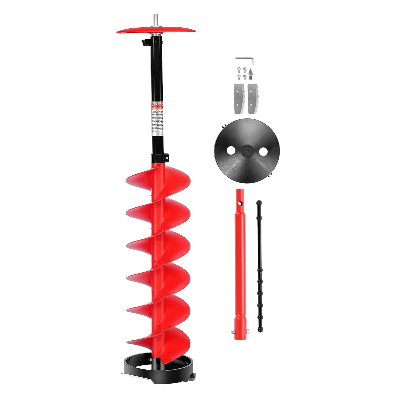 VEVOR Iron+Nylon Ice Auger Drill Bit, 8in Diameter, 41in Length, Cordless Ice Fishing Auger with 13.4in Extensible Rod, Drill Adapter, Top Plate, Blade Guard