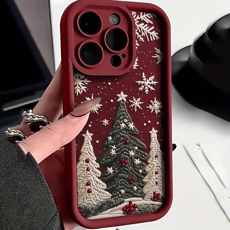 Gaozhu Red Wine Colorful Christmas Trees TPU Anti-Drop Full Protective Case for Apple iPhone 6-16 Pro Max Festive Design c2