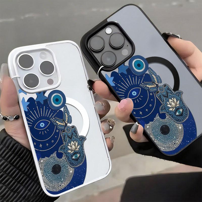 Blue Evil Eye Hamsa Hand TPU Plastic Phone Case - Mystical Boho Protect Cover for iPhone 17,16,15,14,13,12,11 Plus Pro Max Various Models