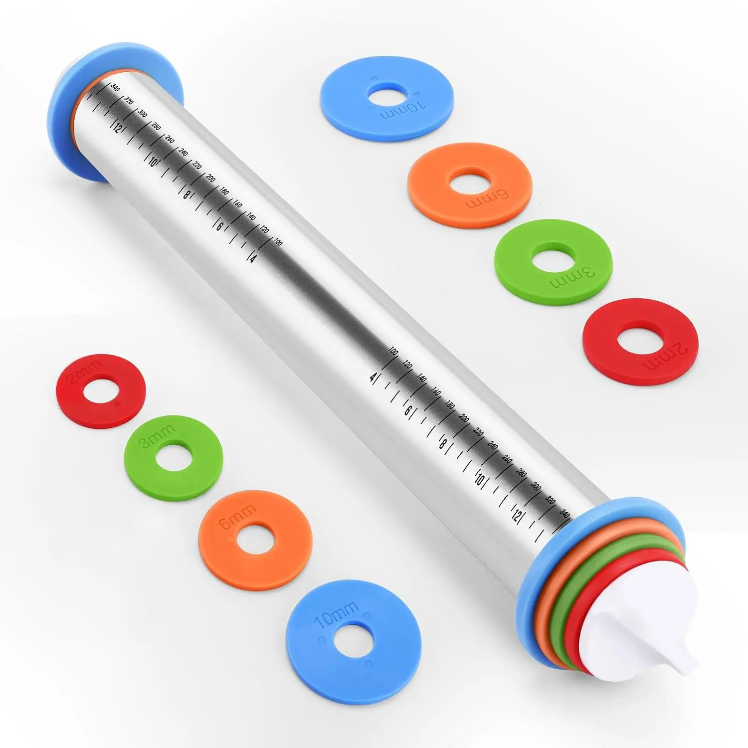 Adjustable Rolling Pin with Thickness Rings,Stainless Steel Cake Pop Roller | cookie rolling pin for baking,Dough Roller for Fondant,Pizza,Pasta, Tortilla,Pastry, Noodles, Cakes