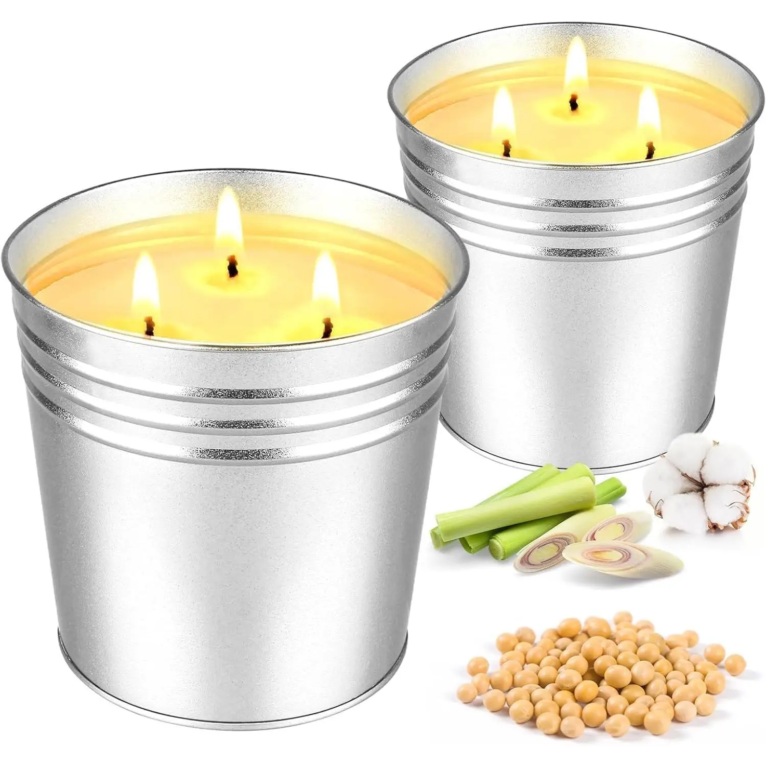 Set of 2 Citronella Outdoor Candle - 17 oz Large 3-Wick Soy Wax Candle with up to 180 Hours of  time,  for Yards, Gardens, Balconies and Camping.