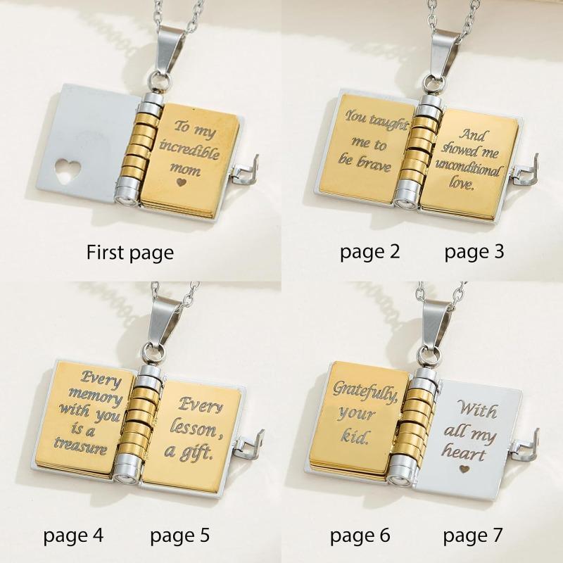 Love Book Necklace - 6-Page Engraved Pendant with Hidden Messages, Openable Design | Silver & 18k Gold Adjustable | Perfect Gift for Mom, Daughter, Lover - Ideal for Mother's Day, Birthday, Valentine's, Anniversary - A Timeless Love Token
