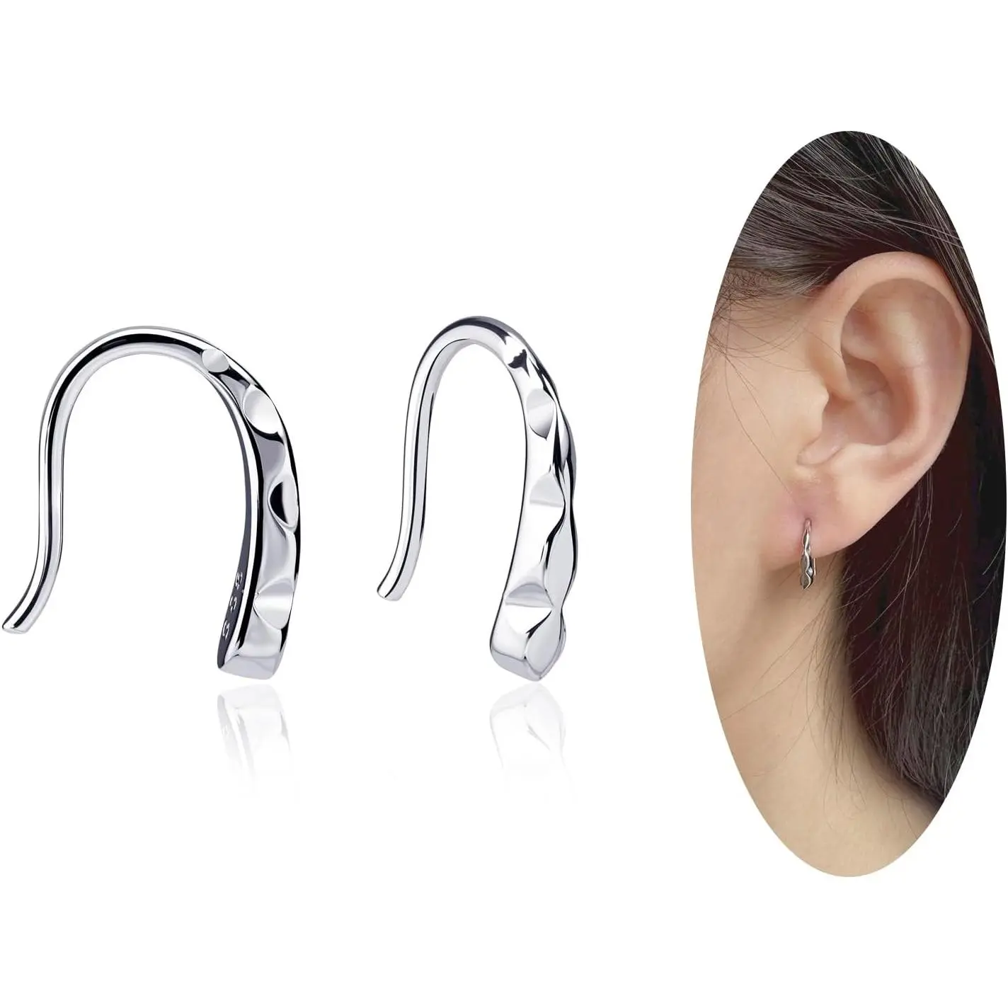 Pull Through Earrings – Delicate Small Threader Earrings for Women, Minimalist Sleep Earrings Featuring Subtle Textured Detailing for Daily Wear -  &