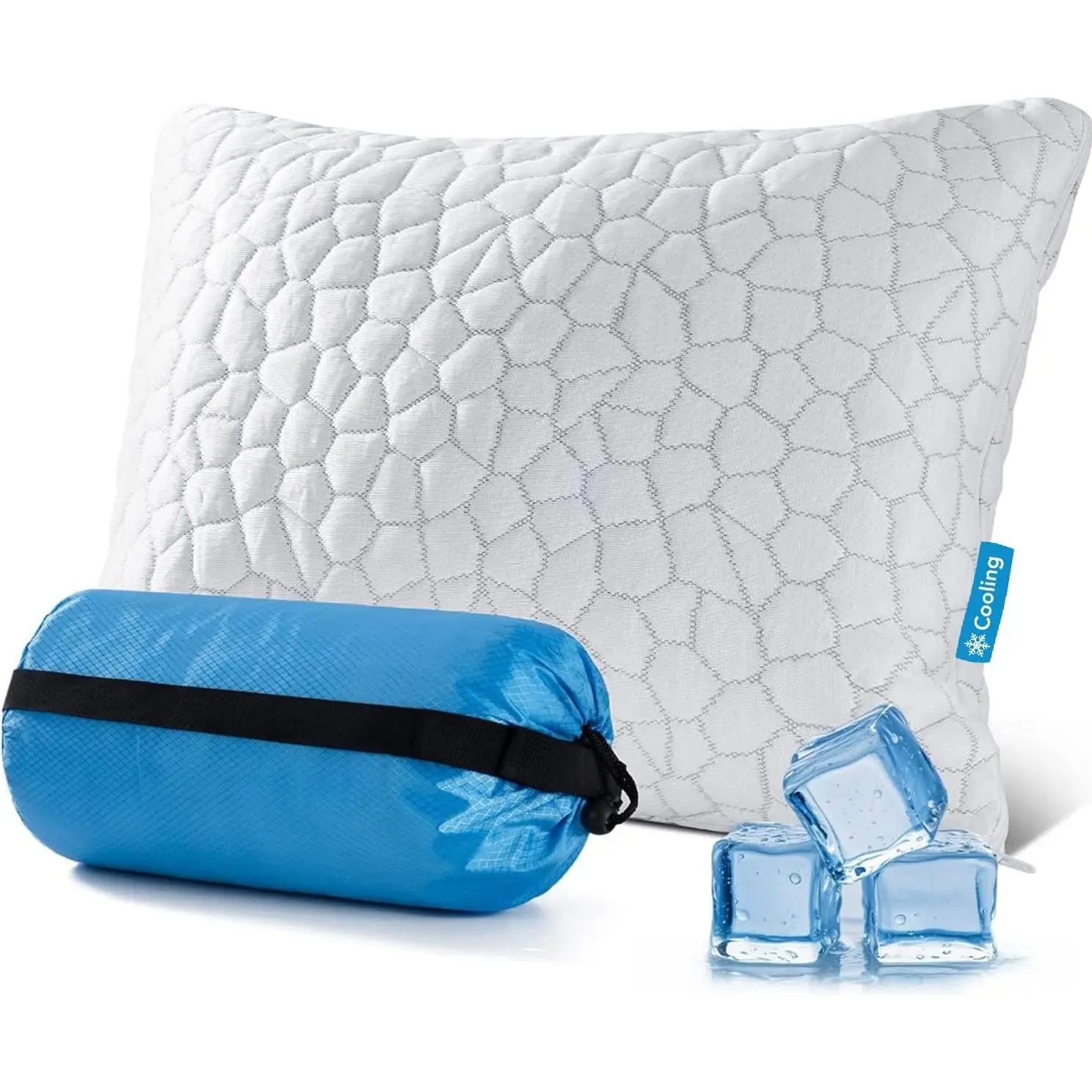 Cooling Pillow for Sleeping, CertiPUR- Shredded Memory  Camping Pillow Set of 1, Backpacking for Hiking Gear, Portable Pillow with Travel Storage Bag, Soft Yet Support,White