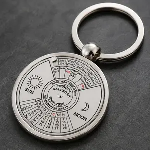 Vintage Mechanical Perpetual Calendar Keychain: 50-Year Date & Week Finder, Stainless Steel Portable Schedule Tool with Rotating Dial, Battery-Free Retro Office Accessory for Professionals & Students, Durable Precision Time Management Gadget.