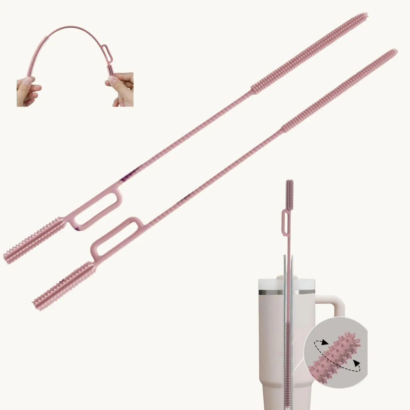 Straw Cleaner Brush, 2 Pack Extra Long Straw Cleaning Brushes for  Tumblers, Metal, Glass & Smoothie Straws, - Design, Blush