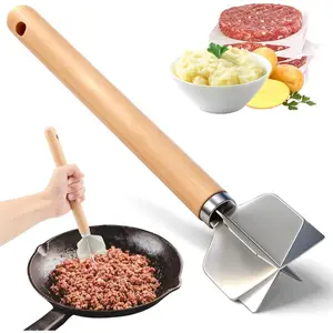 Stainless Steel Meat Masher & Potato Masher - 6-Blade Heavy Duty Ground Beef Chopper, Hamburger Smasher, Food Grade Kitchen Tool for Vegetables, Puree & Cooking, 11 Inch