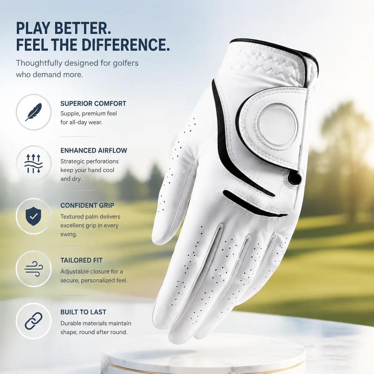 Unisex Full-Grain Leather Golf Gloves for Men and Women – Breathable Mesh Ventilation, Textured Non-Slip Palm for Superior Grip, All-Weather Outdoor Performance in Driving, Riding & Swing Activities – Classic Black/White Design with Reinforced Stitching &