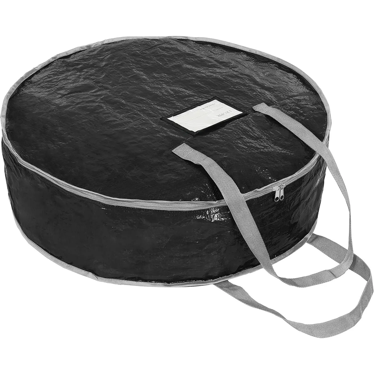 Wreath Storage Bag 30" - Garland Holiday Container Tear Resistant Material - Easy Storage Featuring Heavy Duty Handles And Transparent Card Slot 30” X 30” X 8” (Black)
