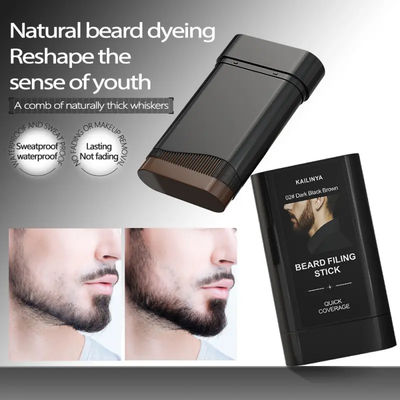 Men Beard Filler Stick Natural Buildable Coverage Waterproof Sweat Resistant Facial Hair Concealer Pen Fuller Beard Styling Tool for Cover Gray Hair Daily Business Party Grooming
