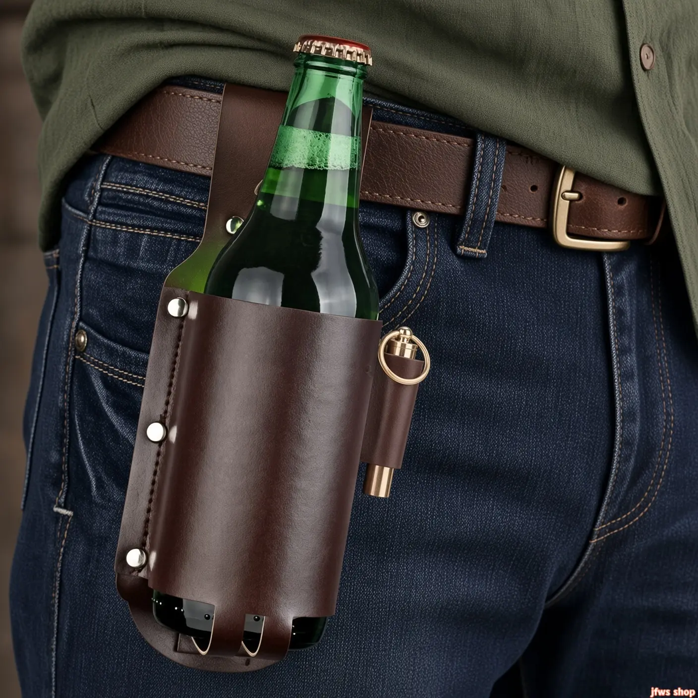 Western Style Leather Belt Beer Holder, Hands-Free Drink Holster for Soda - Festival, Camping Outdoor Accessory (Bottle Not Included) tiktokshopbacktoschool
