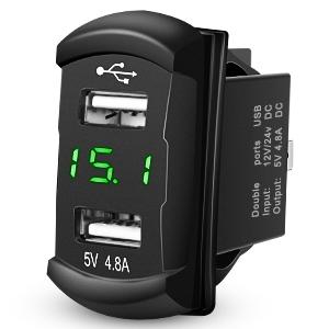 Nilight 5Gang Aluminum 5Pin ON/Off Green Rocker Switch Panel w/ 4.8 Amp Dual USB Charger Voltmeter Truck Car Caravan Rv Plug