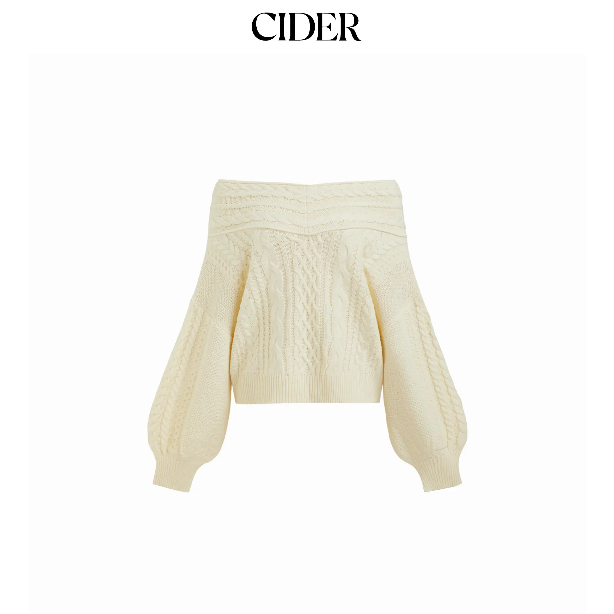 Cider Women's Cable-Knit Off-Shoulder Lantern Sleeve Oversized Knitwear Top, Women's Wear Essential SummerFinds